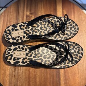 Kate Spade Black and Tan Leopard Wedged Sandals